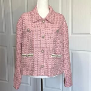 NWT Simply Southern pink tweed blazer with gold metallic weave. Women’s XXL